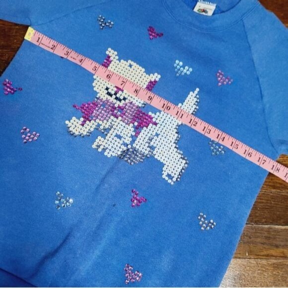 Vintage 90s Blue Sequin Kitty Cat Girly Crewneck Sweatshirt - Picture 8 of 13
